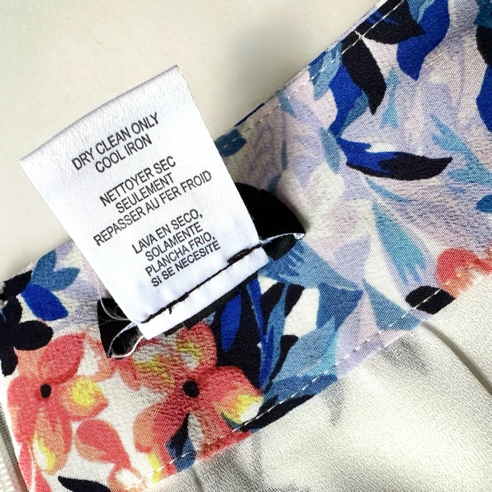 Worth New York Silk White Blue Multicolor Tropical Floral Print Wide Leg Pants 2 - Picture 9 of 10